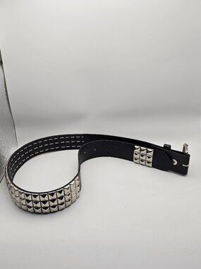 3‑Row Pyramid Studded Belt – Black– 36" – Y2K Punk/Emo